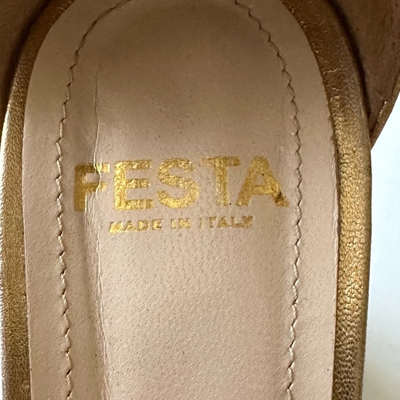 Festa Made in Italy Block Sandal Shoes Open Toes in Gold Size EU 37 1/2 - Picture 7 of 16